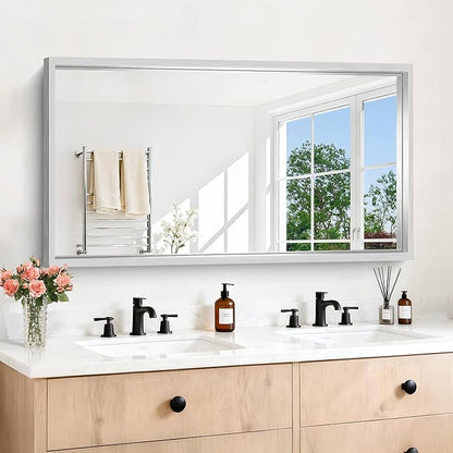 30x55 Silver Bathroom Mirror, Brushed Silver Rectangular Mirror by WelcometoCIVENO