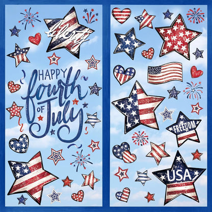 Vellibring 6 Sheet Patriotic Window Clings 4th of July Window Decals Retro Style USA Stars Flag Firework Decor for Independence Day Home Party Glass Mirror Decoration