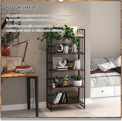 4NM No Assembly 5 Tiers Folding Bookshelf, 59.4" H Foldable Storage Shelves - Image 3
