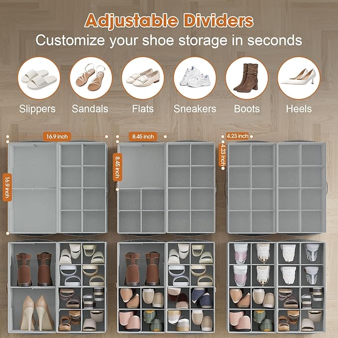 2 Pack Shoe Organizer for Closet, Foldable Shoe Storage Organizer - Image 2
