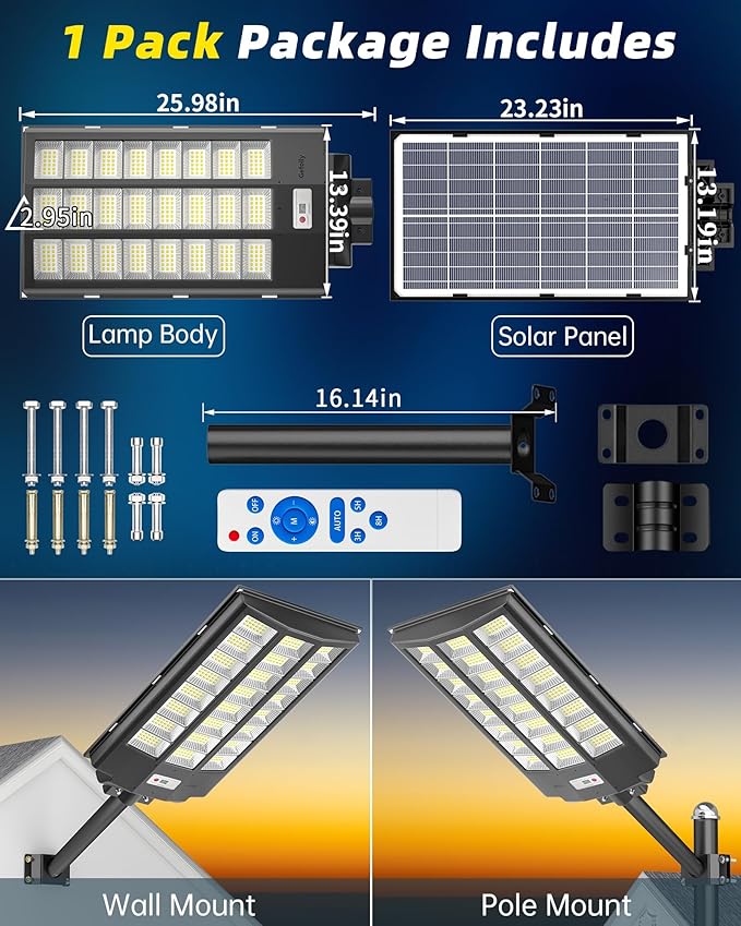 Gefolly SL-8600W Solar Street Light Outdoor, Wide Angle 680000LM Commercial - Image 6
