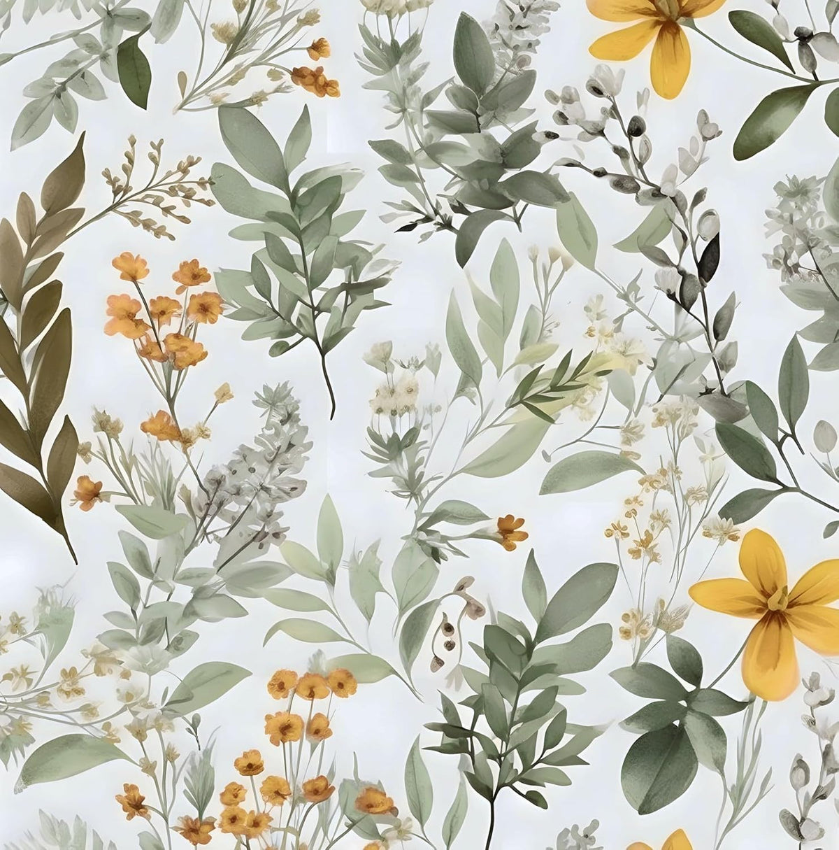Vintage Green Yellow Wild Floral Botanical Wallpaper 17.5"x393" | Self Adhesive/Removable/Waterproof/Thick Vinyl Contact Paper for Bathroom Bedroom Shelf Cabinet Drawer,Prepasted,Easy Peel