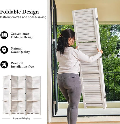 Partition Room Dividers, Folding Wood Privacy Screen - Image 4