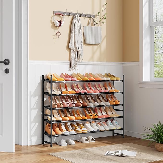 Tajsoon Expandable Shoe Rack for Closet 5 Tier, 29“-41“Adjustable & Stackable - Image 2