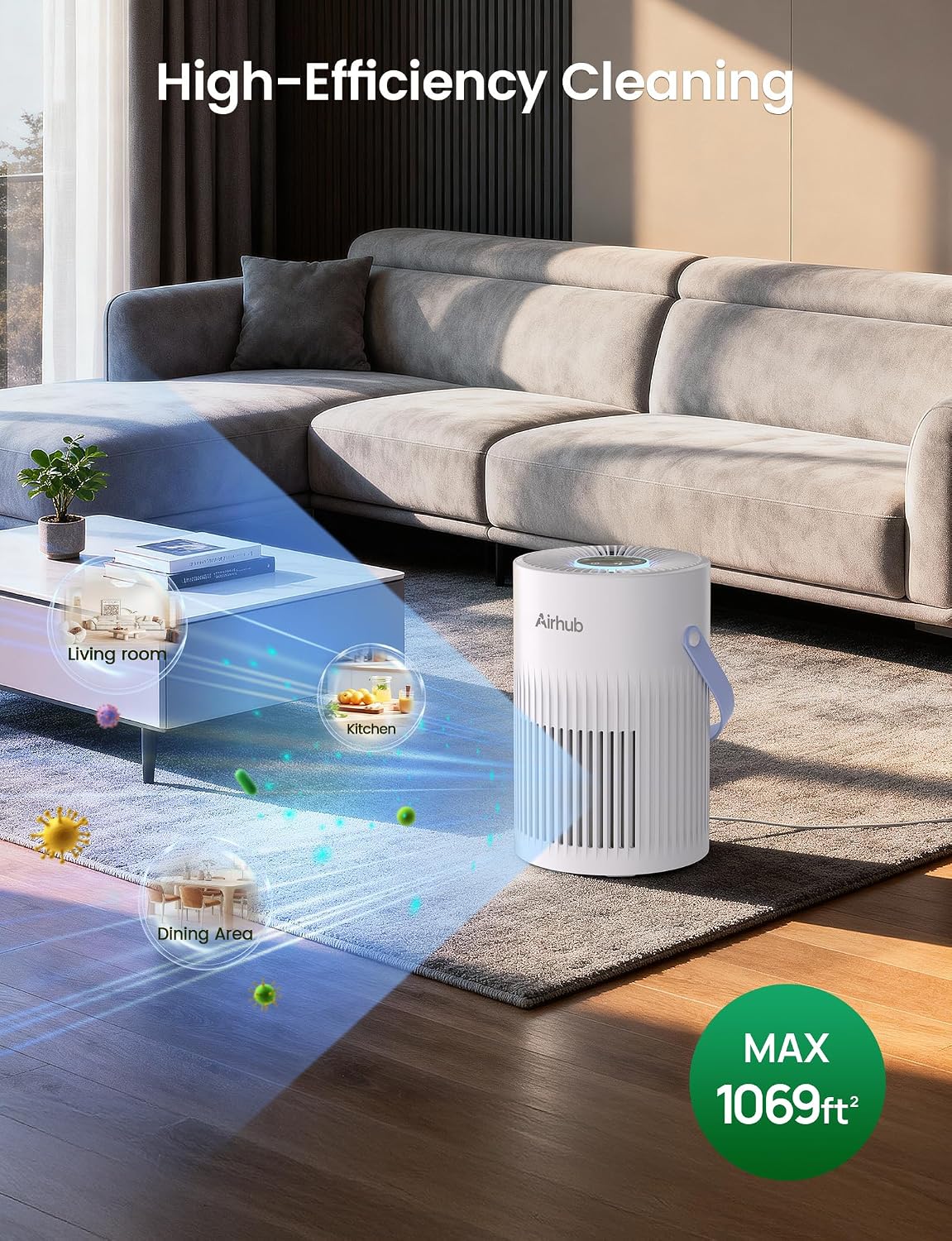 air purifier for home bedroom, 20db quiet sleep showing dimensions