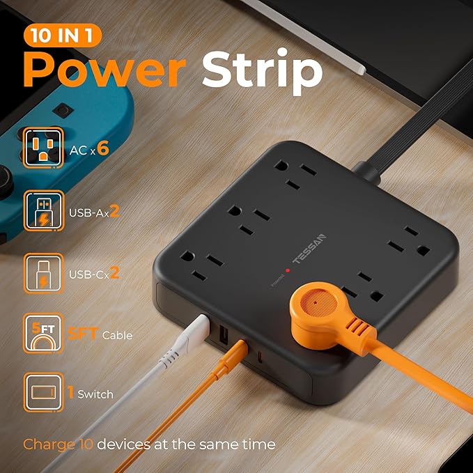 TESSAN Black Extension Cord - Image 2