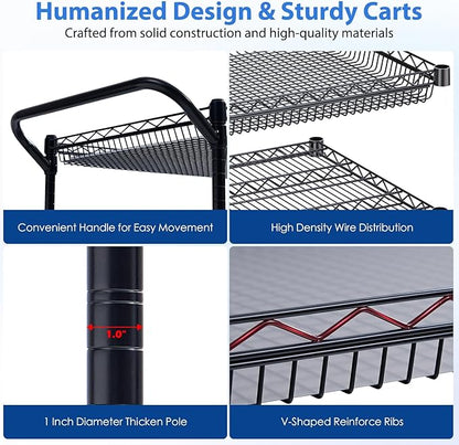 WDT 1350Lbs Capacity Heavy Duty Rolling Utility Cart, Large 3 Tier Rolling Carts - Image 4