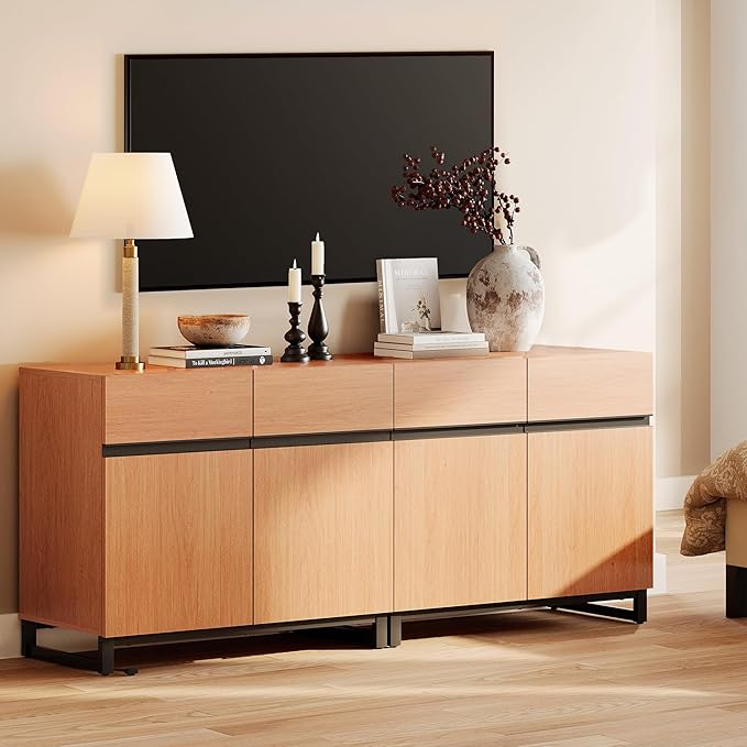 WAMPAT Modern TV Stand for TVs up to 70 inch, 2 in 1 Entertainment Center TV - Image 6