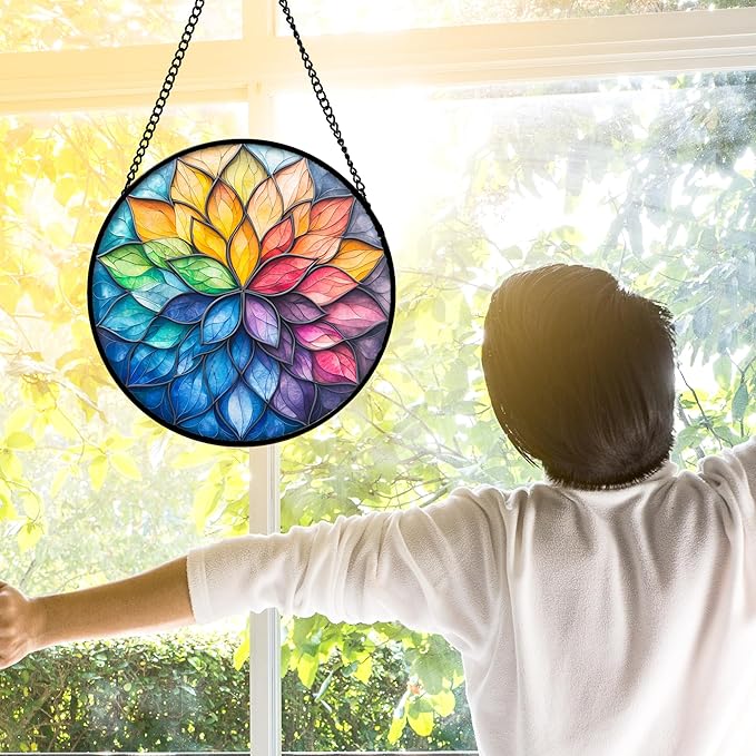 DASTOLL Stained Glass Window Hanging, Colorful Flower Petals Sun Catchers - Image 4