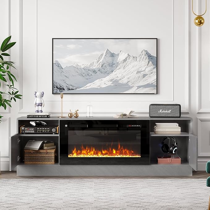 Fireplace TV Stand with Two Hinged Doors - Image 7