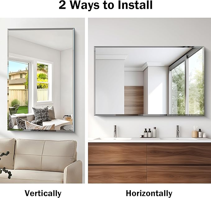CILIBER Beveled Bathroom Mirror, 30x48 Large Frameless Mirrors - Image 8