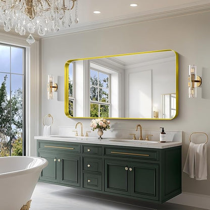 CIRCUMI Gold Bathroom Mirror, Rounded Corner, Tempered Glass, Large Mirror - Image 6
