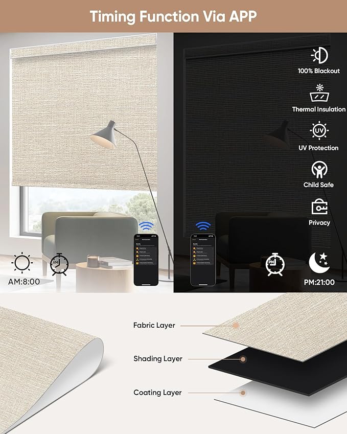 Kincmo Motorized Blinds with Remote, 100% Blackout Motorized Roller Shades Work - Image 4