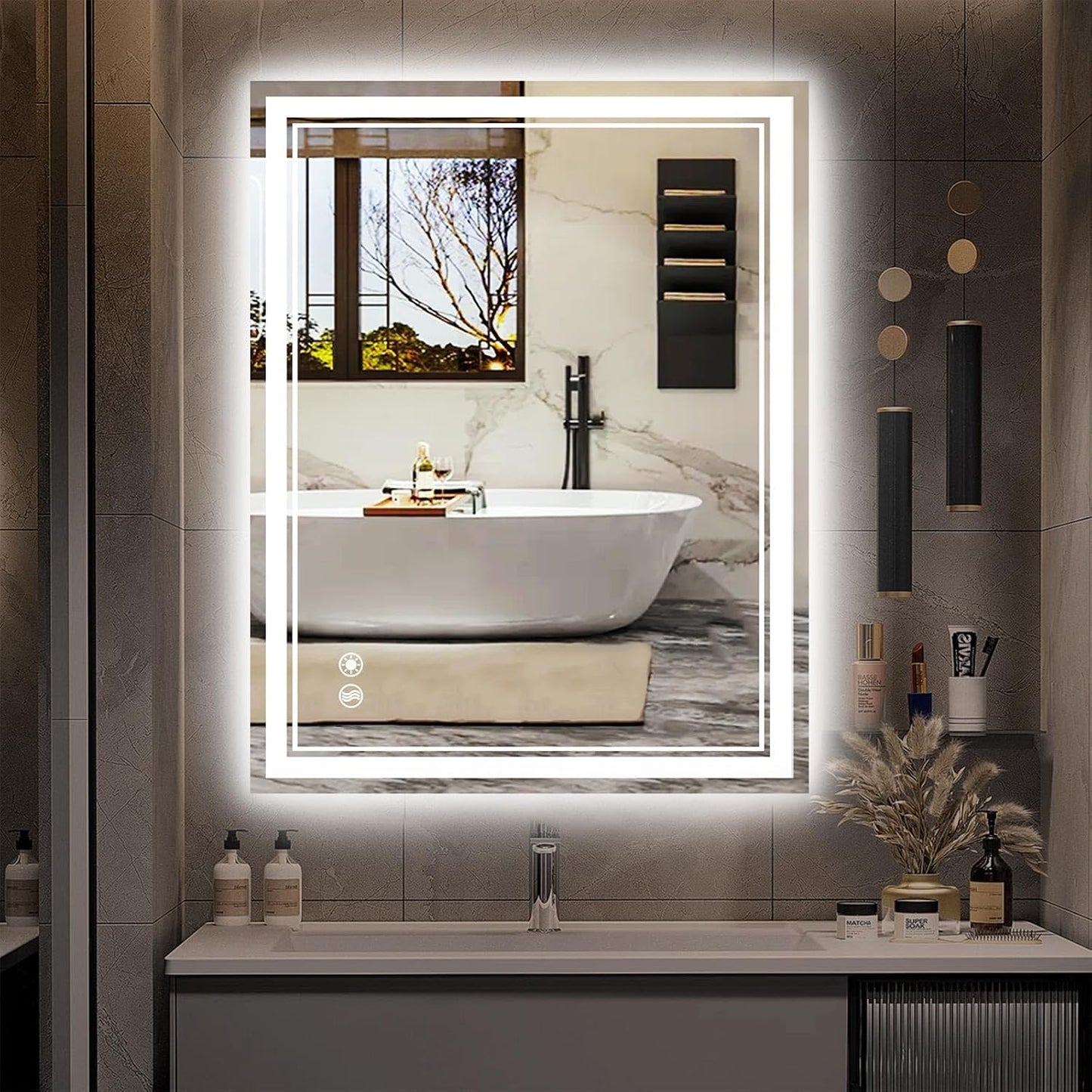 28 x 36'' LED Mirror for Bathroom Anti-Fog Bathroom Mirror Dimmable 3 Colors Touch Sensor Bathroom Mirror with Lights Smart Vanity Mirror Switch/Plug in Wall Mounted Horizontal/Vertical