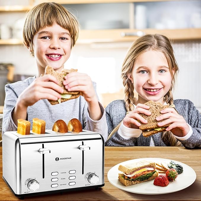 Aigostar Toaster 4 Slice 1.6" Wide Slot Stainless Steel Toasters - Image 8