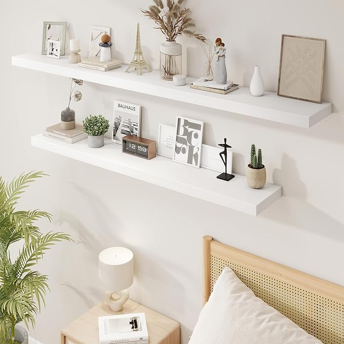72in Floating Shelves for Wall, Long Wall Mounted Engineered Wood Shelves - Image 7