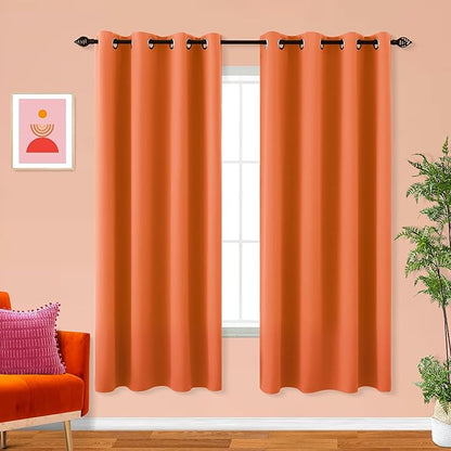 KOUFALL 52x63 Inch Length Orange Blackout Curtains by KOUFALL
