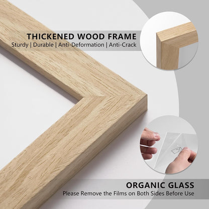 18x24 Poster Frames - 3 Pack, Natural Solid Wood Picture Wide Border Frame, Display 16x20 with Mat or 18 x 24 Without, Vertical & Horizontal Wall Mount