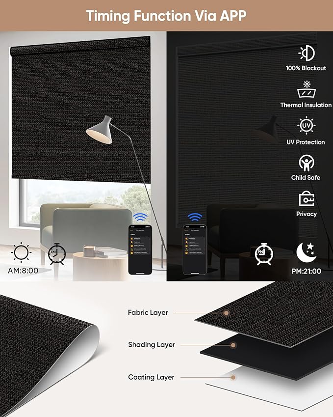 Kincmo Motorized Blinds with Remote, 100% Blackout Motorized Roller Shades Work - Image 4