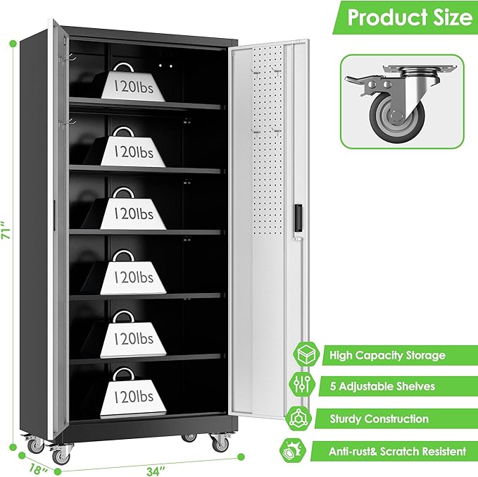 71" H×34" W×18" D Garage Storage Cabinet - Image 3