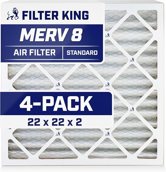 Filter King 22x22x2 Air Filter | 4-PACK | MERV 8 HVAC Pleated A/C Furnace by FilterKing