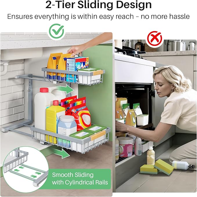 Pull out Cabinet Organizer, 1 Pack Under Sink Organizer, Slide out Metal - Image 6