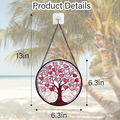 DASTOLL Stained Glass Window Hanging, Valentine's Day Gifts Pink Love Heart - Image 5