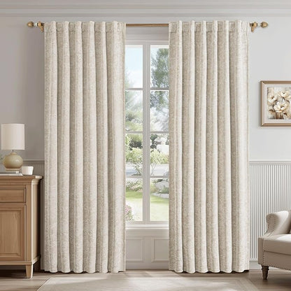 Beauoop Beige Floral Jacquard Blackout Curtains 90 Inches Long 2 Panels - Image 2