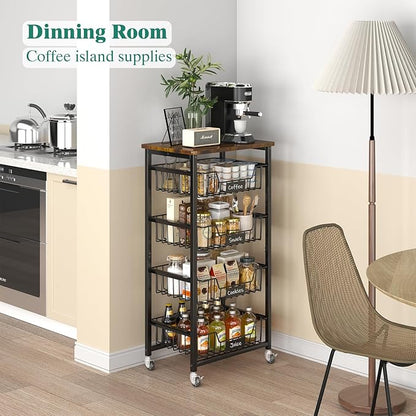 Kitchen Storage Cart with Wheels, 5-Tier Metal Utility Rolling Cart Fruit - Image 7