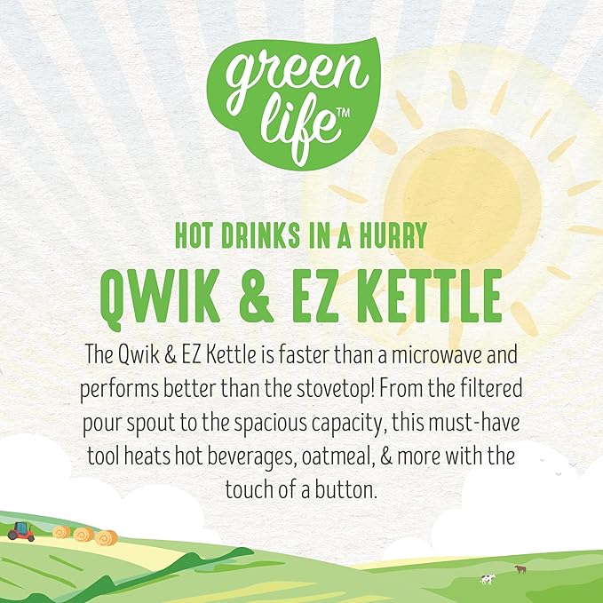 GreenLife 1.7 Liter Glass Electric Kettle, Easy One Touch Use, Quick Heating - Image 4
