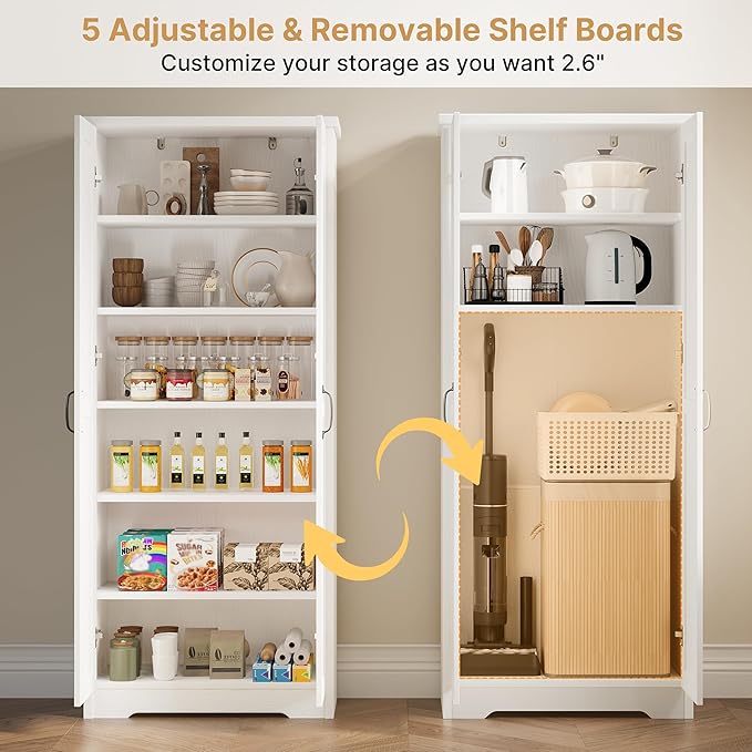 70" Tall Storage Cabinet, Large Wood Storage Pantry Cabinet - Image 4