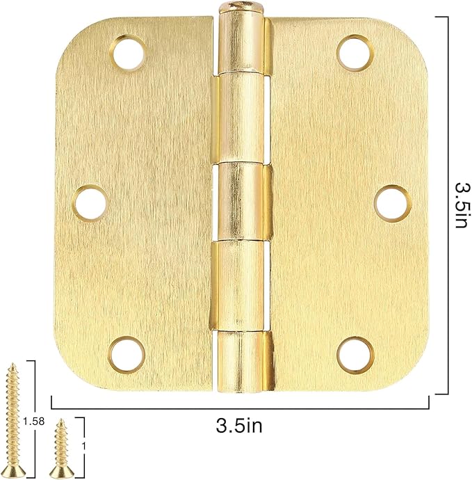 6 Pack Rounded Door Hinges 3.5 inch X 3-1/2" 5/8 Radius, Brushed Brass 3 ½ Inch - Image 4