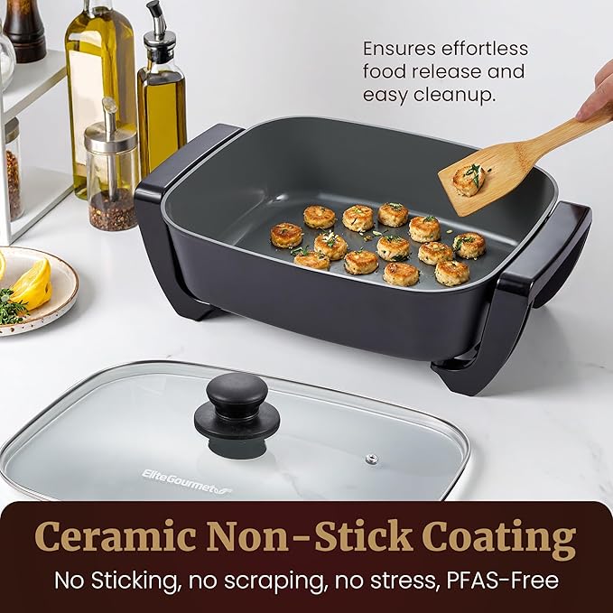 Elite Gourmet 15" x 12" x 4" Electric Skillet, Xtra Deep Dish, Ceralast™ PFAS - Image 5