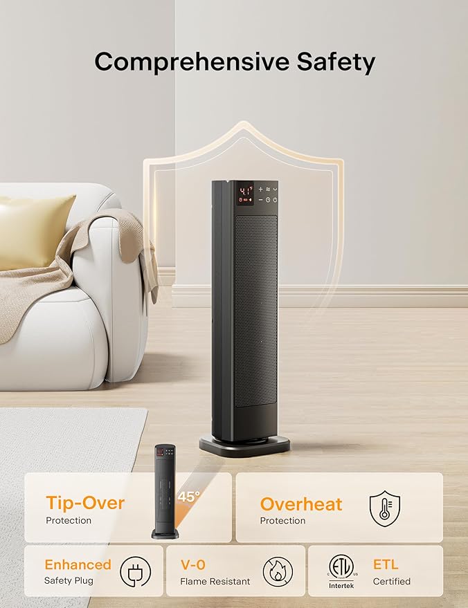 PELONIS Oscillating Ceramic Tower Indoor Space Heater - Image 5