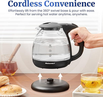Elite Gourmet EKT1001B Electric 1.0L BPA-Free 1100W Glass Kettle Cordless 360° - Image 3