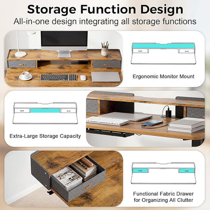 Electric Standing Desk with Drawers, 63 Inch Height Adjustable Desk with Power - Image 5