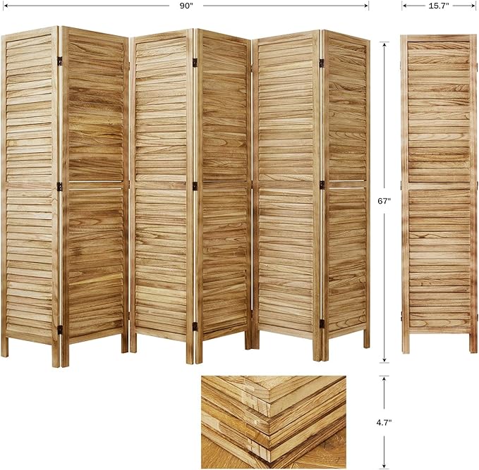 Room Dividers and Folding Privacy Screens, Wood Louvered Separators Divider Wall - Image 8