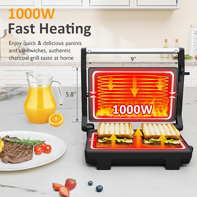 Sunvivi Panini Press Sandwich Maker: Electric Panini Press Grill - Image 3