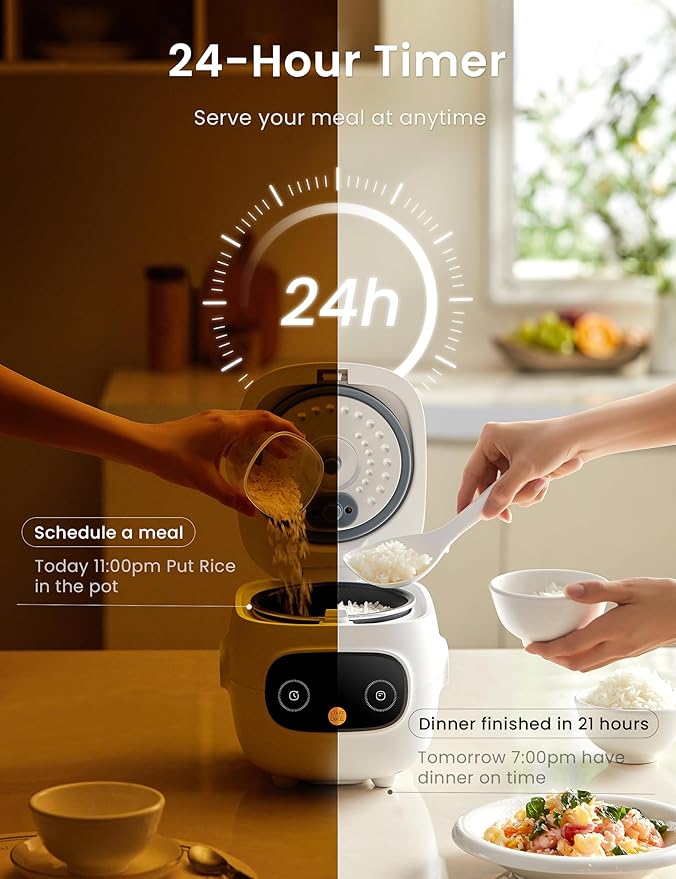 COMFEE' Mini Rice Cooker 4 Cups Cooked/2 Cups Uncooked, Portable Non-Stick rice - Image 5