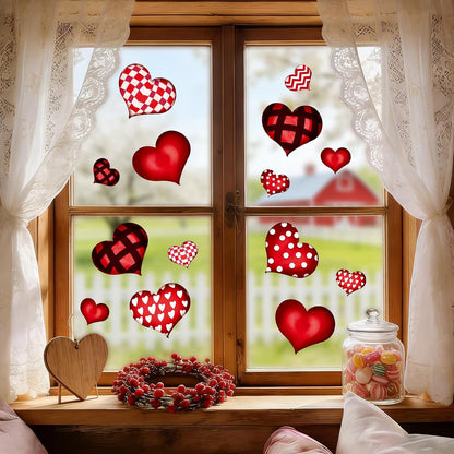Valentines Day Window Clings: 6 Sheets Large Rustic Vintage Heart Window Decal Decorations, Farmhouse Red Black Valentine's Day Heart Stickers for Kids Home School Classroom Office Wedding