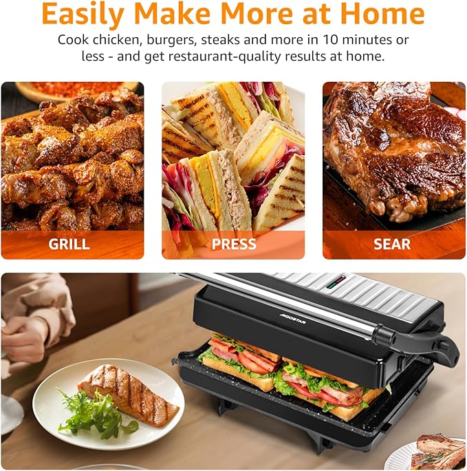 Panini Press Grill, Aigostar 1000W Sandwich Maker - Image 6