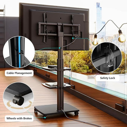 FITUEYES Swivel Rolling TV Stand, Height Adjustable Mobile TV Cart - Image 5