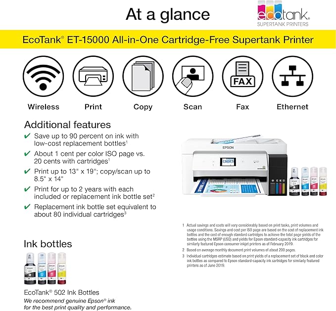 Epson EcoTank ET-15000 Wireless Color All-in-One Supertank Printer - Image 4