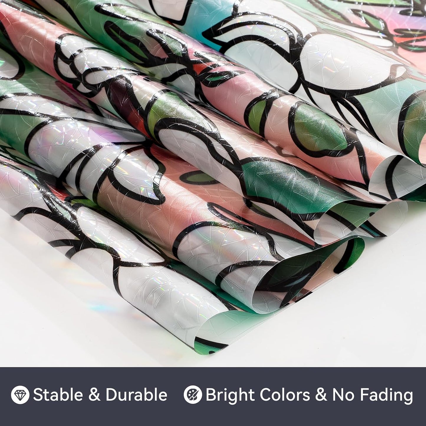 DKTIE Magnolia Pattern Stained Glass Window Film Floral Decorative | Window Privacy Film with Rainbow Effect Front Door Bathroom Room Decor (S678, 35.4in X 78.7in)