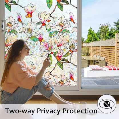 Window Privacy Film, Stained Glass Rainbow Stickers 17.5"x78.7" | 3D Colorful Static Cling Window Film, UV Blocking Heat Control Non-Adhesive, Day Night Privacy for Front Door Bathroom Office