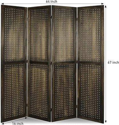 ECOMEX 4 Panel Room Divider, 5.6Ft Pegboard Display Wooden Room Divider Folding - Image 6