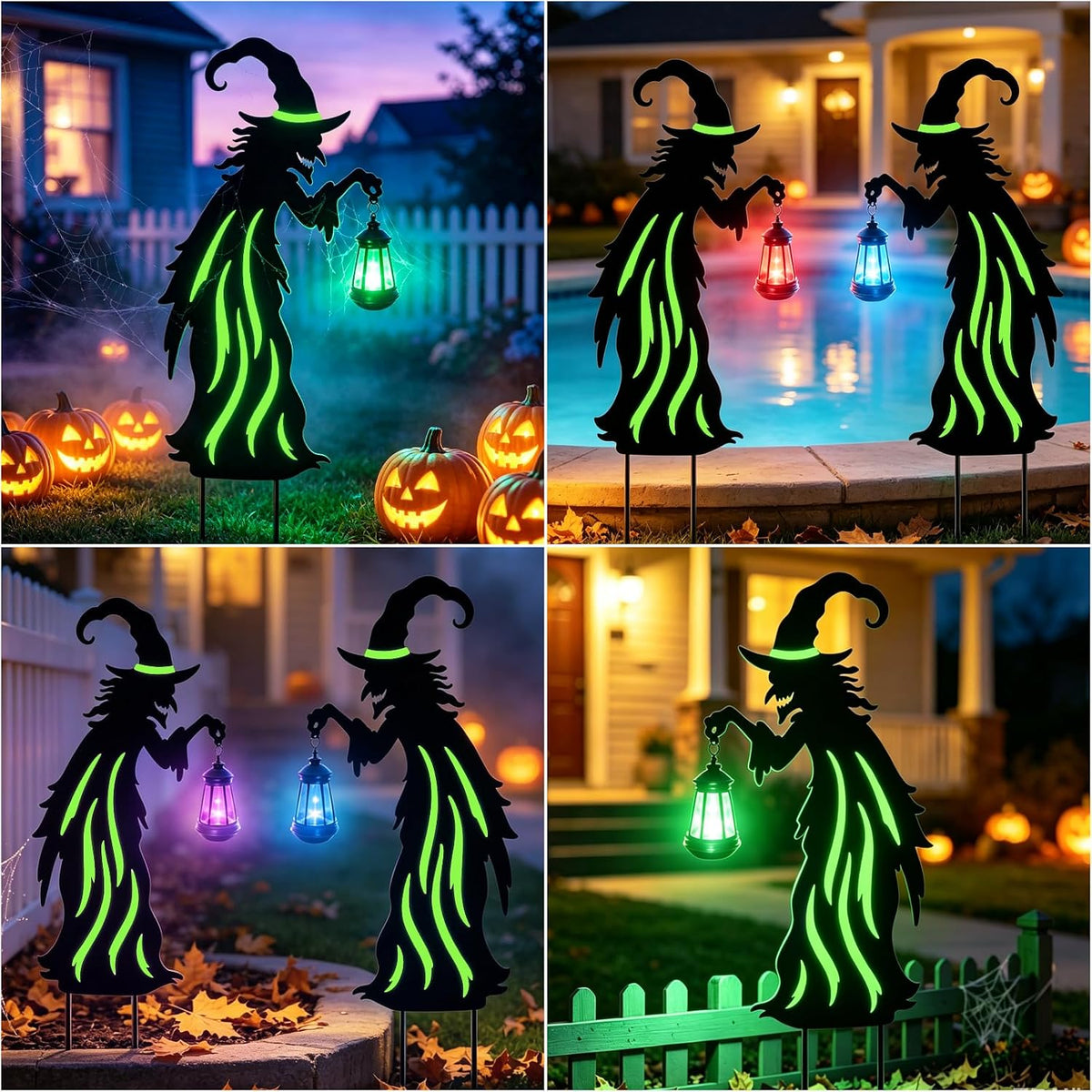 Halloween Decorations Outdoor,Metal Yard Witch Stake with Solar Lantern