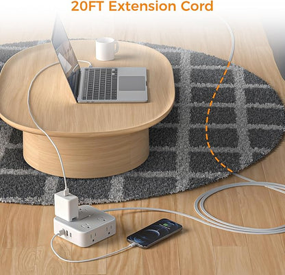 Flat Plug 20 FT Long Extension Cord, TESSAN Ultra Thin Power Strip Surge - Image 2