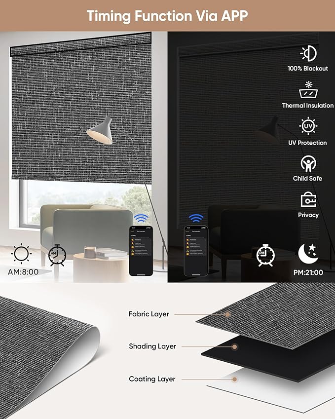 Kincmo Motorized Blinds with Remote, 100% Blackout Motorized Roller Shades Work - Image 4