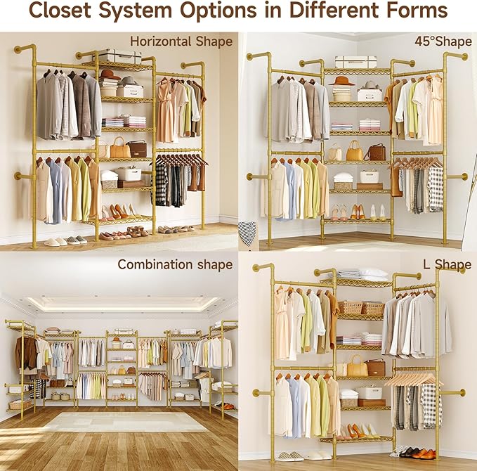 ONBRILL H3 Wall Mounted Closet System, Expandable Industrial Pipe Clothes Rack - Image 6